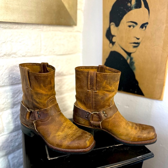 FRYE 87400 HARNESS COGNAC Leather Motorcycle Boots Men's